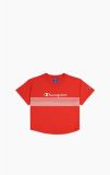 Champion Stripe Logo Scrip Curved Cropped Tee RED