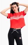 Champion Stripe Logo Scrip Curved Cropped Tee RED