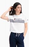 Champion Stripe Logo Scrip Curved Cropped Tee WHIT