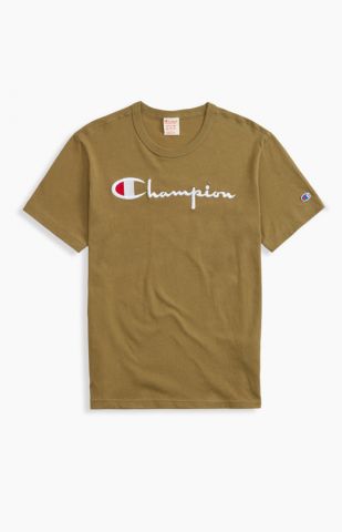 Champion Script Logo Crew Neck T-Shirt-OLIVE