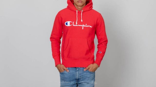 Champion Script Logo Reverse Weave Hoodie-RED