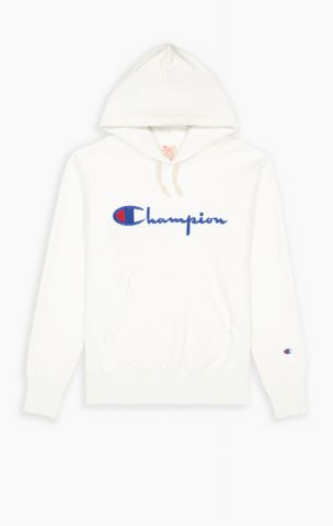 Champion Script Logo Reverse Weave Hoodie-WHITE