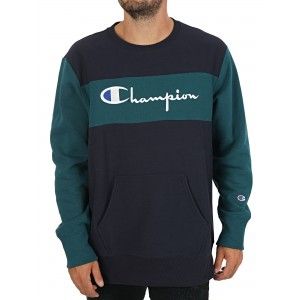 Champion Reverse Weave Colour Block Crewneck-NAVY