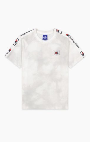 Champion Tie Dye Script Logo Tape Tee WHITE