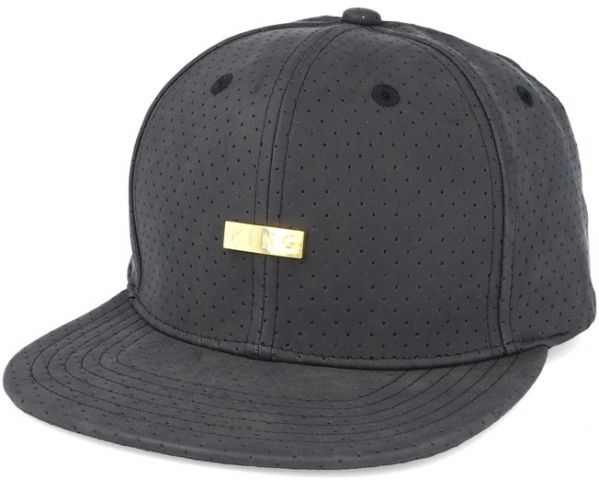 King ® Luxe Pref Crached Leather Snapback BLACK