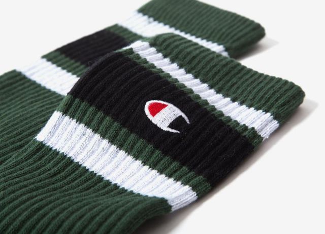 Champion Stripe Ribbed Crew Socks-GREEN/BLACK