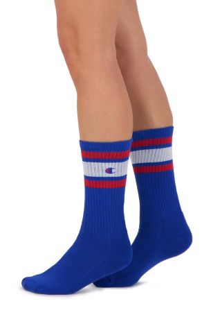Champion Stripe Ribbed Crew Socks-BLUE/WHT/RED