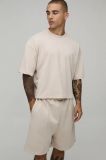 Conjunto de camiseta boxy y pantalon corto BEIGE