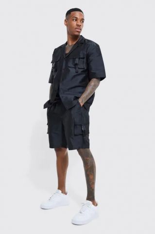 Conjunto de camisetao y pantalon cargo NEGRO