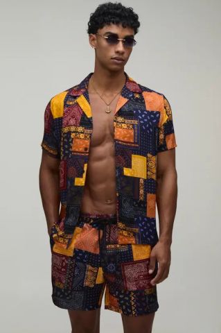 Conjunto camisa y bañador PAISLEY AZUL MARINO