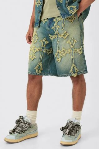 Pantalon vaquero corto cruces AZUL