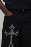 Pantalon corto con cruz de pedrería - NEGRO