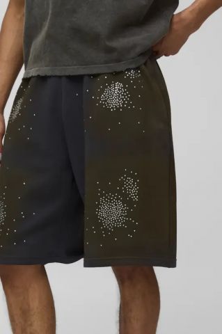 Pantalon corto efecto lavado con pedrería - NEGRO